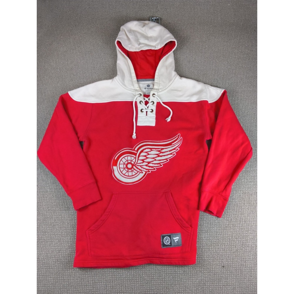 Detroit Redwings Fanatics Lace-up Pullover Hoodie Mens Small